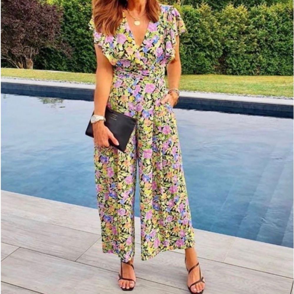 ZARA Long Floral Print Jumpsuit SIZE S